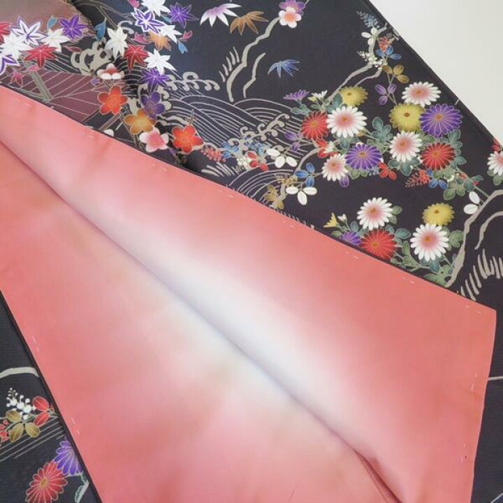 楽天市場】【訪問着】【単品】H.L 洗える着物【6】黒系【全18柄 振袖単品・黒地洗える華やか豪華花柄百花