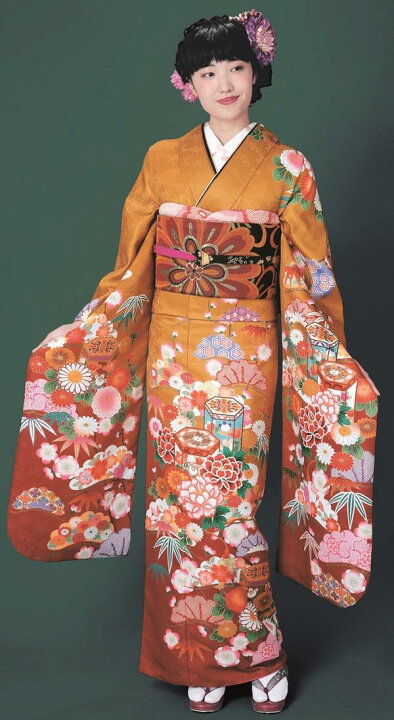 楽天市場】【振袖 着物】H・L 絵羽 振袖 着物【単品】【5】オレンジ系 