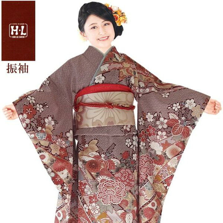 H.L 洗える振袖着物 206・F】着物・袋帯・襦袢セット（ダスティカラー 