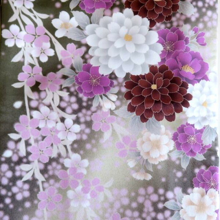 振袖単品・薄紫色 花柄 洗える着物
