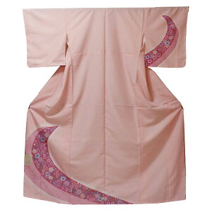 【袷付下げ】仕立上り【日本製】花&疋田柄 ピンク (057) 付け下げ 付下 着物 洗える ポリエステル 仕事 披露宴 パーティー お茶会 記念日 観劇 同窓会 祝賀会 お稽古 結納 顔合わせ お宮参り