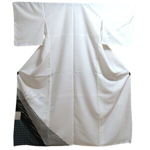 【袷付下げ】仕立上り【日本製】ライン柄 格子 白 (177) 付け下げ 着物 洗える ポリエステル 仕事 披露宴 パーティー お茶会 記念日 同窓会 祝賀会 お稽古 結納 お宮参り 入学式 入園式 1月〜