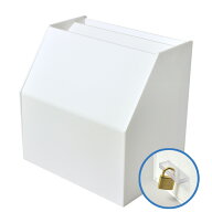 スライド募金箱　Lタイプ白（不透明）鍵付 A4用紙用チラシケース付 幅：25cm