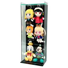 【左右移動自由】チェーン付ぬいぐるみ/キーホルダー/お守りコレクションケース3段　背面黒　フック6本付