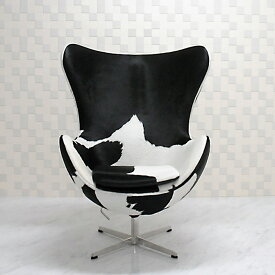 エッグチェア ポニースキン仕様　総本革 　色ブラック×ホワイト　アルネヤコブセンによるデザイン リプロダクト ジェネリック デザイナーズ家具　イス　いす　椅子 パーソナルチェア　カウンターチェア　ラウンジチェア　卵型