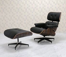 イームズラウンジチェア　オットマンセット　本皮仕様　色ブラック×エボニー　チャールズレイイームズによるデザイン　リプロダクト　ジェネリック　デザイナーズ家具　パーソナルチェア　リラックスチェア　1人用　1人掛け　椅子　いす　イス
