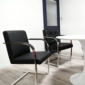 ブルーノチェア　イタリアンレザー本革仕様　色ブラック　ミースファンデルローエによるデザイン デザイナーズ家具　リプロダクト　ジェネリック　 ダイニングチェア　パーソナルチェア　カウンターチェア　いす　椅子　イス　一人用