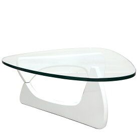 コーヒーテーブル　イサムノグチによるデザイン　ガラス天板19mm　木製脚　色ホワイト　センターテーブル　ちゃぶ台　リプロダクト　ジェネリック　デザイナーズ家具　カフェテーブル　ローテーブル　ガラステーブル