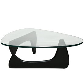 コーヒーテーブル　イサムノグチによるデザイン　ガラス天板19mm　木製脚　色ブラック　センターテーブル　ちゃぶ台　リプロダクト　ジェネリック　デザイナーズ家具　カフェテーブル　ローテーブル　ガラステーブル