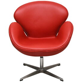 スワンチェア レザー仕様 色レッド　総本革　アルネヤコブセンによるデザイン リプロダクト ジェネリック デザイナーズ家具　イス　いす　椅子 パーソナルチェア　カウンターチェア