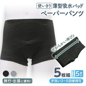 ポイント5倍 5枚組 メンズ ペーパー パンツ 薄型 スリム 吸水パッド 手洗い可 使い捨て パンツ 軽失禁 入院 非常用 防災 紙ショーツ 紙パンツ 海外 長期 旅行 ジム ヨガ お泊り 温泉 父の日