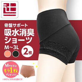 【Mサイズはもう1枚プレゼント★】 2枚組 レディース 吸水ショーツ 吸水消臭ショーツ 母の日 敬老 骨盤まわりサポートタイプ レディース サニタリー 吸水ショーツ 軽補正 骨盤サポート 引き締め ぽっこりお腹 無地 ヒップアップ 辻一株式会社 値下げ