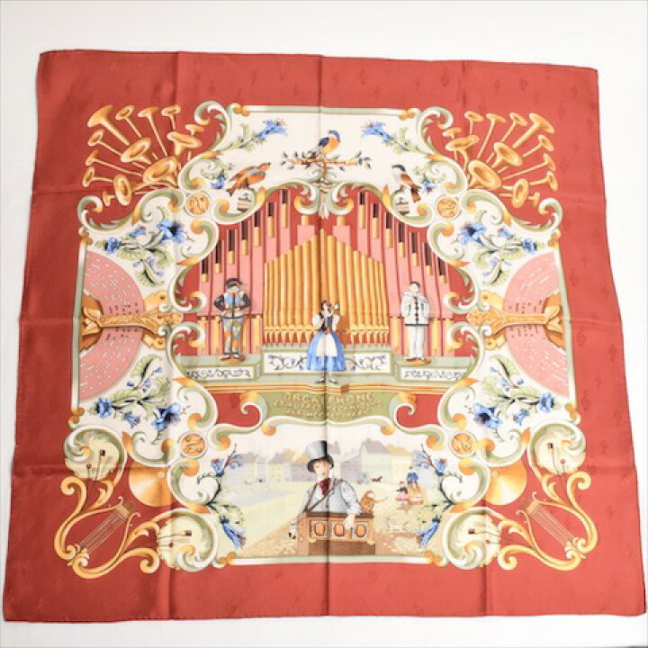 美品】HERMES エルメス カレ90 パイプオルガンと時計仕掛けの楽器 