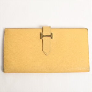 【中古】 エルメス HERMES ベアン クラシック 長財布 エプソン レザー 二つ折り 財布 ウォレット ゴールド金具 レディース メンズ ユニセックス イエロー ゴールド 黄色 【ユーズド】p2020061388