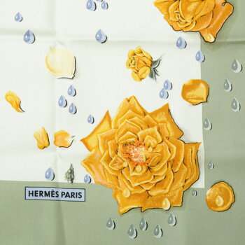 楽天市場 未使用 エルメス Hermes スカーフ カレ90 シルク 薔薇の雫 La Rosee Anne Gavarni しずく 花柄 バラ フラワー ショール 大判 レディース ホワイト イエロー グリーン 白 緑 黄色 P P O S H Online Store 楽天市場店