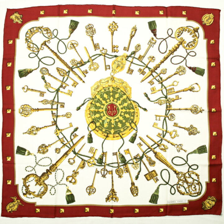 ☆ エルメス シルク スカーフ カレ90 『LES CLES』 鍵柄 ブラック 中古  