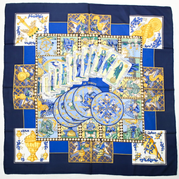 HERMESエルメス カレ90 LE TAROT タロットカード ネイビー 