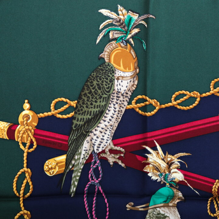 美品 エルメス カレ90 Les Perroquets detail オウム スカーフ シルク 