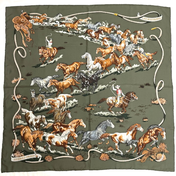 楽天市場】エルメス HERMES スカーフ カレ90 シルク LES MUSTANGS 野生  