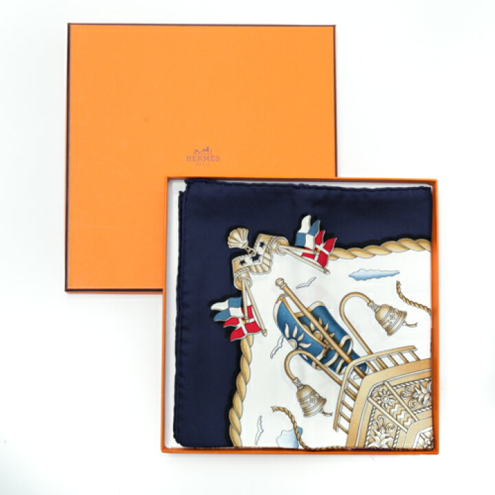 楽天市場】未使用 エルメス HERMES スカーフ カレ90 シルク RAILING 船 