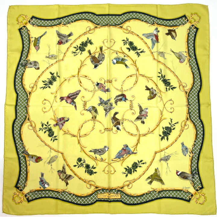 中古】HERMES(エルメス) カレ90 スカーフ LA CLE des CHAMPS/花柄/鳥  