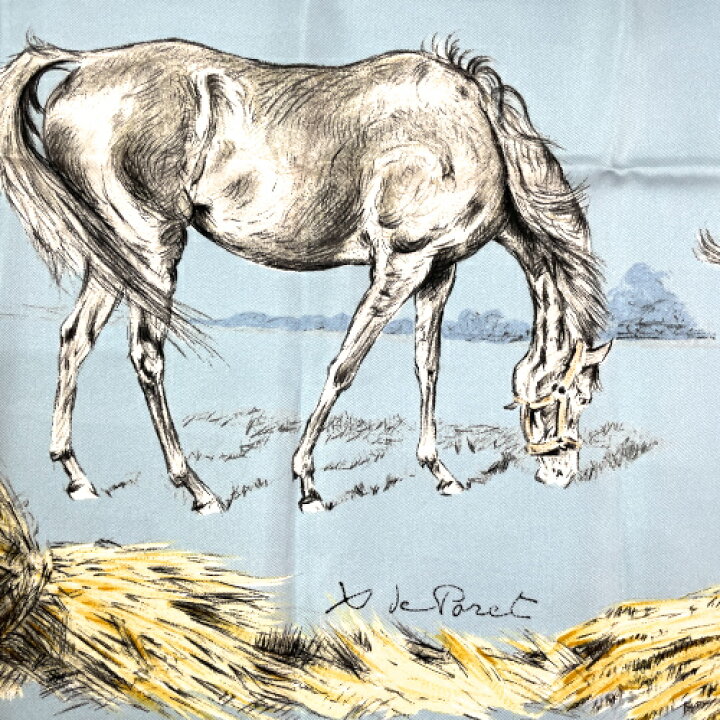楽天市場 エルメス Hermes スカーフ カレ90 シルク100 Les Poulains Xavier De Poret 子馬のイラスト 馬柄 バンダナ レディース メンズ ライトブルー マルチカラー 極美品 Mad P O S H Online Store 楽天市場店