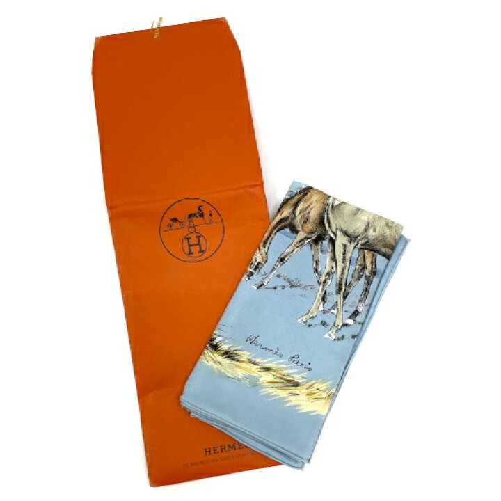 楽天市場 エルメス Hermes スカーフ カレ90 シルク100 Les Poulains Xavier De Poret 子馬のイラスト 馬柄 バンダナ レディース メンズ ライトブルー マルチカラー 極美品 Mad P O S H Online Store 楽天市場店