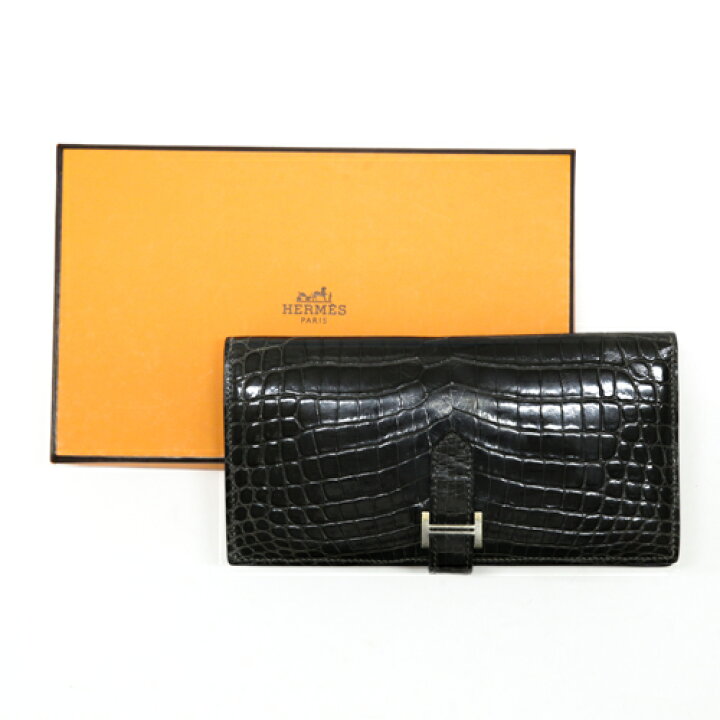 エルメス HERMES ベアン 長財布 二つ折り レザー 黒 ブラック □K刻印  