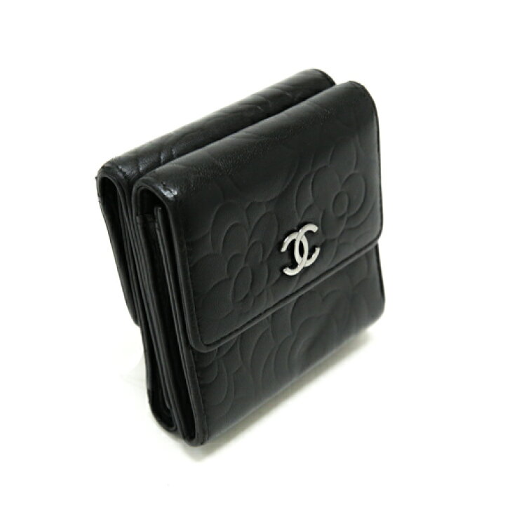 楽天市場】シャネル CHANEL カメリア 三つ折り財布 ラムスキン S金具 
