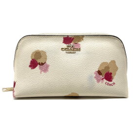 コーチ COACH ポーチ レザー PVC フローラル プリント 65349 花柄 コスメケース レディース オフホワイト / マルチ 中古 mah19007