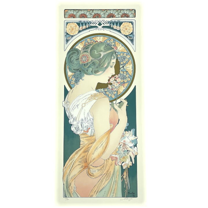 楽天市場】アルフォンス・ミュシャ 桜草 シルクスクリーン 版画 壁画 