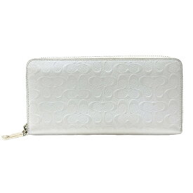 コーチ COACH ジップアラウンドウォレット レザー PVC シグネチャー 52330 ラウンドファスナー レディース ホワイト 中古 maj07031