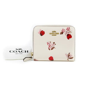 コーチ COACH レイディバグ レザー 二つ折り財布 フラワー てんとう虫 フローラル アイボリー / レッド 中古 美品 maj21014