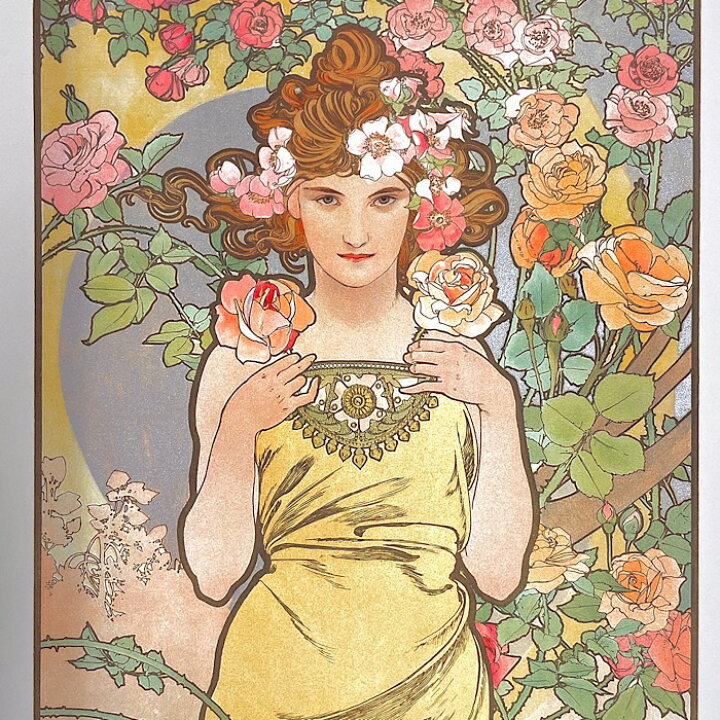 楽天市場】アルフォンス・ミュシャ 四つの花 リリー ボルドー ローズ  