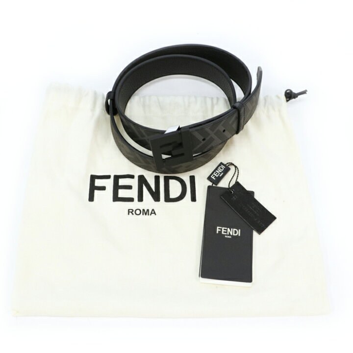 楽天市場】フェンディ FENDI ブラックレザー ベルト ズッカ柄 カーフ 