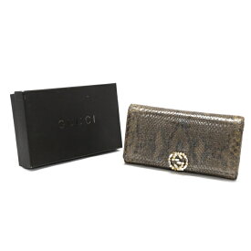 グッチ GUCCI コンチネンタルウォレット パイソン / レザー GGスパークリング 長財布 369670 かぶせ蓋 レディース メンズ ブロンズ / ゴールド 中古 mam26019