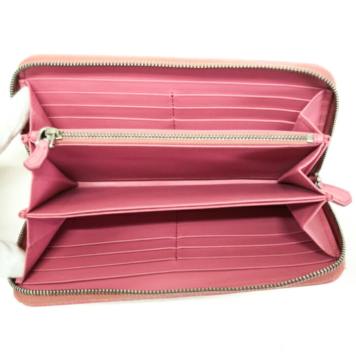 美品 プラダ ラウンドファスナー ロゴ 長財布 レディース 型押しレザー  