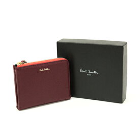 ポールスミス Paul Smith コンパクトウォレット レザー PWD034 L字ファスナー カードケース コインケース 二つ折り財布 小銭入れ キーチェーン付き メンズ レディース バーガンディー 新品同様 中古 maq19038