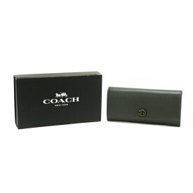 コーチ COACH エンヴェロープ ウォレット グラブタンレザー 12134 長財布 かぶせ蓋 コンチネンタルウォレット ロングウォレット ターンロック レディース メンズ カーキ 美品 中古 mar09004