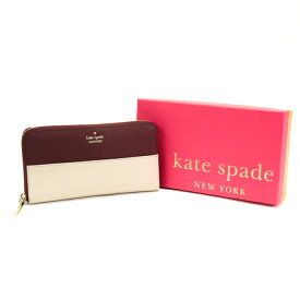 ケイトスペード Kate Spade キャメロンストリート レクシー PVC レザー バイカラー PWRU5073 長財布 ラウンドファスナー ロングウォレット レディース ベージュ / ボルドー 中古 mar16006