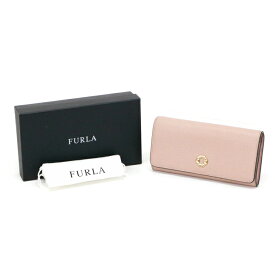 フルラ FURLA 長財布 レザー 18140 二つ折り財布 かぶせ蓋 ロングウォレット レディース ピンクベージュ 中古 mat25007