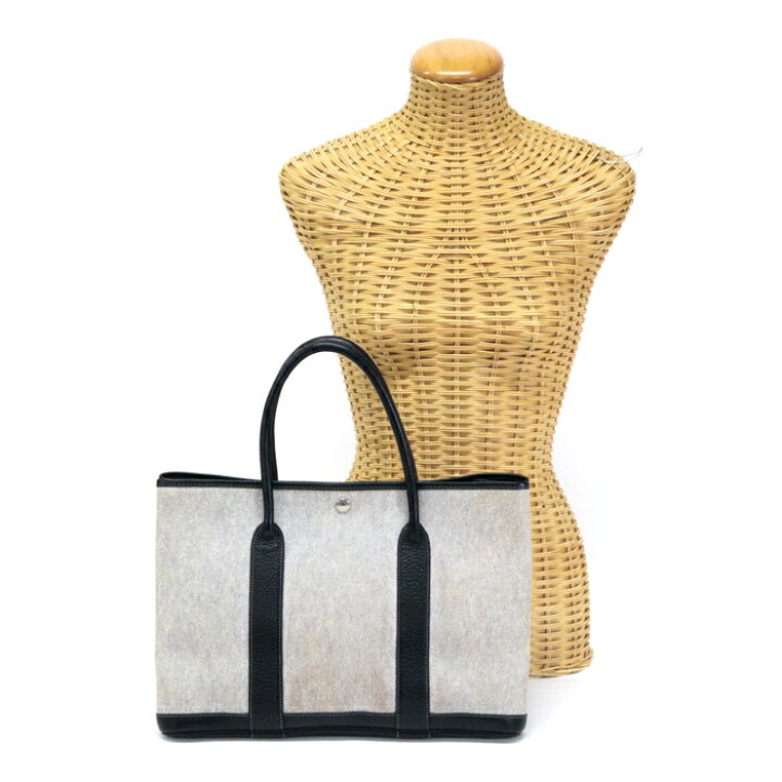 HERMES ガーデンパーティーPM トワルアッシュ 刻印□F トートバッグ 