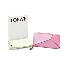 ロエベ LOEWE パズル ジップアラウンド ウォレット カーフスキン (レザー) アナグラム パッチワーク C510T12X10 長財布 ラウンドファスナー ロングウォレット レディース ピンク 中古 mav19010