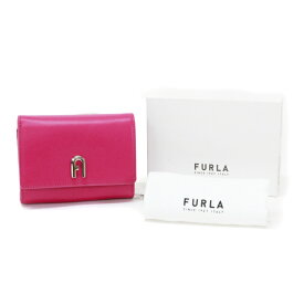 フルラ FURLA ムーンM コンパクトウォレット レザー WP00127 アーチロゴ 二つ折り財布 ミディアムウォレット レディース ピンク 美品 中古 maw17009