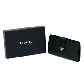 プラダ PRADA サフィアーノタブ 財布 サフィアーノ (レザー) トライアングル ロゴ 1MV025 長財布 かぶせ蓋 コンチネンタルウォレット 二つ折り財布 メンズ レディース ネロ (ブラック) / ゴールド 新品同様 中古 mba22026