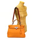 【Bランク】 エルメス HERMES ケリー アマゾン 35 内縫い トリヨンクレマンス (レザー) SV金具 □N刻印 2010年 ハンドバッグ トップハンドルバッグ 2WAYバッグ 肩掛け トラベルバッグ ストラップ付き V金具 レディース オレンジ 中古 mbj19010