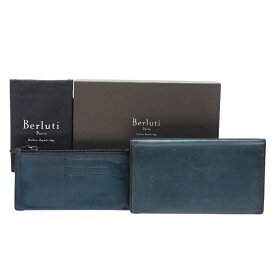 【ABランク】 ベルルッティ Berluti 長財布 スクリットレザー パティーヌ 二つ折り財布 コンチネンタルウォレット ロングウォレット クラッチ ベネチアンレザー イタリアンレザー メンズ ブルー 正規品 中古 mbj15012