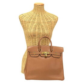 【Bランク】 エルメス HERMES オータクロア 32 クシュベル (レザー) GD金具 □D刻印 2000年 ハンドバッグ 手提げかばん トートバッグ トラベルバッグ レディース メンズ ゴールド (ライトブラウン) 正規品 中古 mbl16005