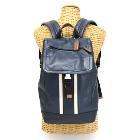 【Bランク】 コーチ COACH ヘリテージ スポーツ バックパック レザー F71350 リュック デイパック バックル メンズ ネイビー / アイボリー 正規品 中古 mbo09009