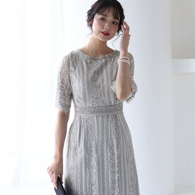 フラワー スカラップ ドレス パーティードレス 結婚式 ワンピース オケージョンドレス オケージョン ブラックフォーマル フォーマル セレモニー 大きいサイズ お呼ばれ 袖あり 長袖 体型カバー 小柄 フォーマルドレス おしゃれ